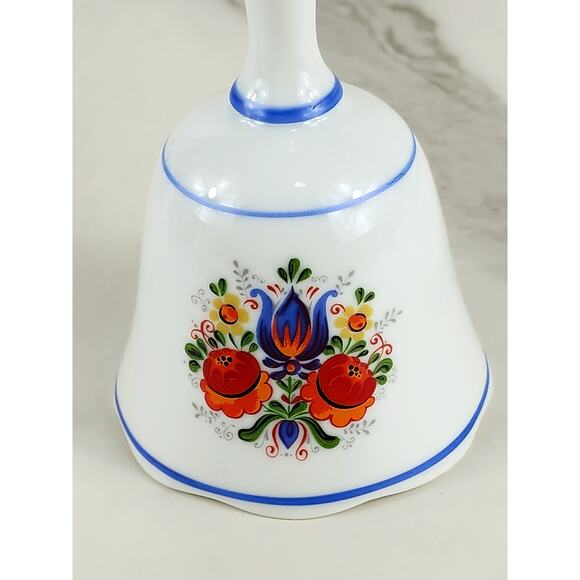 Reutter Bell White Porcelain 5 1/2" Blue Trim Orange Floral Design 20s Germany - Picture 2 of 12